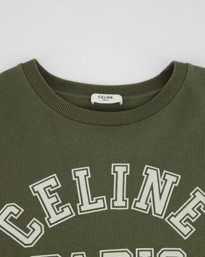 Céline Khaki Cropped Logo Sweater Top Size S (UK 8)