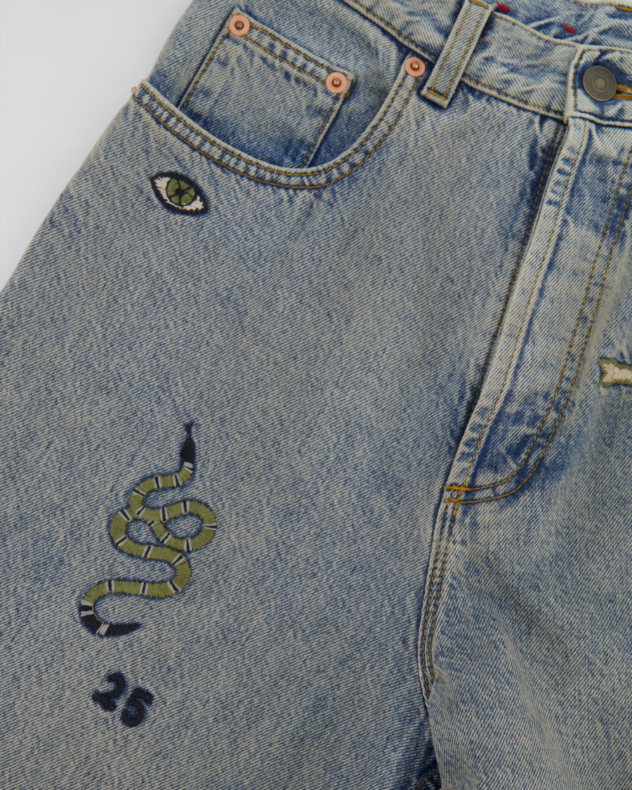 Gucci Blue Straight Loved Jeans with Multicolour Embroideries Size 25 (UK 6)