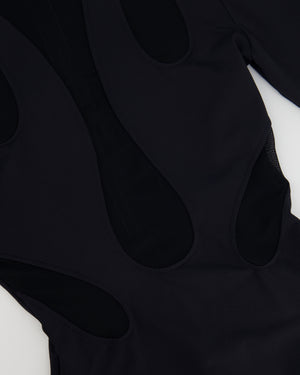 David Koma Black Bodysuit with Cut-out Mesh Details Size UK 6