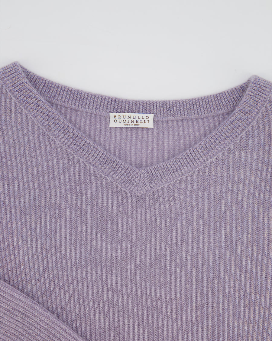 Brunello Cucinelli Lilac Metallic Thread Wool Jumper Size XS (UK 6)