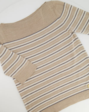 Louis Vuitton Beige Striped Short-Sleeve Top with Gold Logo Detail Size M (UK 10)