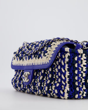 *RARE* Chanel Navy, Blue and Cream Crochet Flap Bag with Silver Hardware