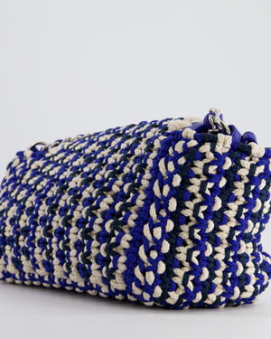 *RARE* Chanel Navy, Blue and Cream Crochet Flap Bag with Silver Hardware