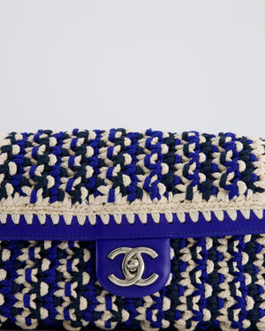 *RARE* Chanel Navy, Blue and Cream Crochet Flap Bag with Silver Hardware