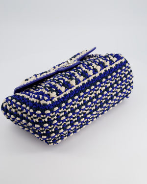 *RARE* Chanel Navy, Blue and Cream Crochet Flap Bag with Silver Hardware