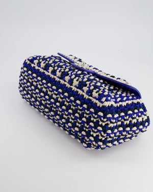 *RARE* Chanel Navy, Blue and Cream Crochet Flap Bag with Silver Hardware