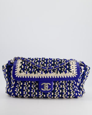 *RARE* Chanel Navy, Blue and Cream Crochet Flap Bag with Silver Hardware