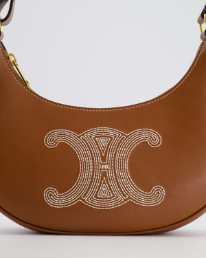 Celine Tan Ava Bag in Smooth Calfskin with Triomphe Embroidery and Gold Hardware