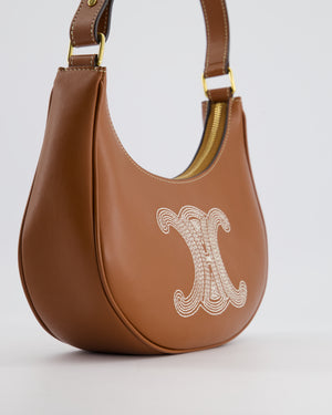Celine Tan Ava Bag in Smooth Calfskin with Triomphe Embroidery and Gold Hardware