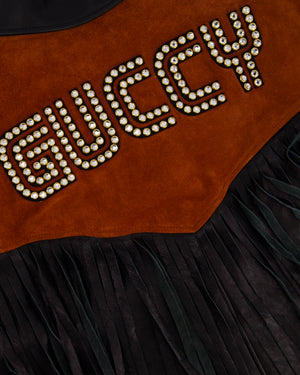 Gucci Black and Orange Leather Fringe and Studded Jacket in Size IT 36 (UK 4)