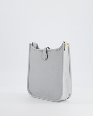 *RARE* Hermès Mini Evelyne 16cm Bag in Bleu Pâle/Gris Étain Clemence Leather with Gold Hardware