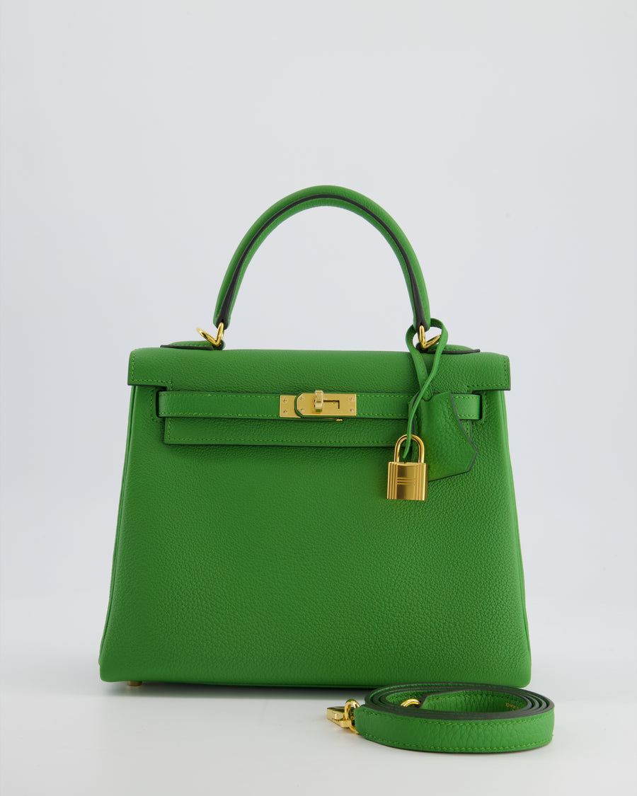 *RARE* Hermes Kelly Bag 25cm Vert Yucca with Togo Leather and Gold Hardware