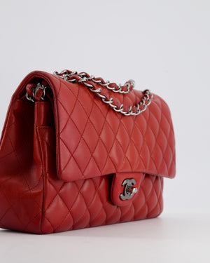 *HOT* Chanel Red Medium Classic Double Flap Bag in Lambskin Leather with Gun Metal Silver Hardware RRP £8530