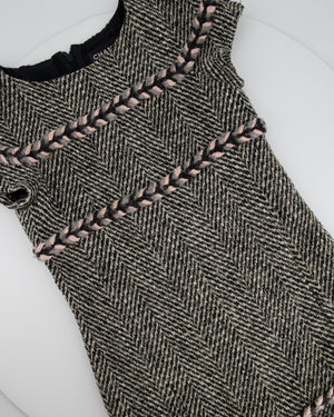 Chanel Grey, Pink Tweed Dress with Plated Trim Detail FR 34 (UK 6)