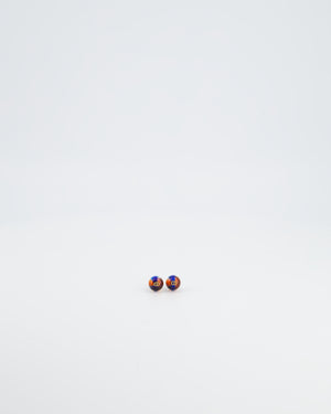 *LIMITED EDITION* Christian Dior Blue, Orange Marble Round Earring with Pearl and Gold CD Logo