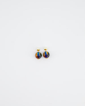 *LIMITED EDITION* Christian Dior Blue, Orange Marble Round Earring with Pearl and Gold CD Logo