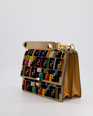 Fendi Leather, Velvet Shoulder Embroidered Studded Medium 'Kan I' Bag with Gold Hardware