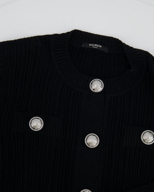Balmain Black Cardigan with Shoulder Pads and Silver Buttons Size FR 40 (UK 12)