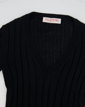 Valentino Black Wool Long Sleeve Top with V-sling Logo Detail Size IT 38 (UK 6) RRP £1,200