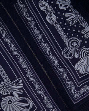 Hermès Navy Knitted Sleeve Zip Jacket with Printed Silk Panel Detail FR 38 (UK 10)