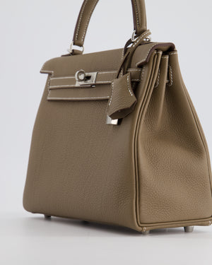 *RARE* Hermès Kelly Retourne Bag 25cm in Etoupe Togo Leather with Palladium Hardware