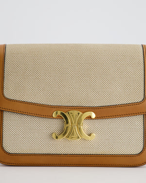 Celine Classique Triomphe Bag in Natural Textile and Tan Calfskin Leather with Gold Hardware RRP £2850