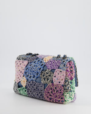 Chanel Pink, Purple Blue Crochet Flap Bag with Ruthenium Hardware