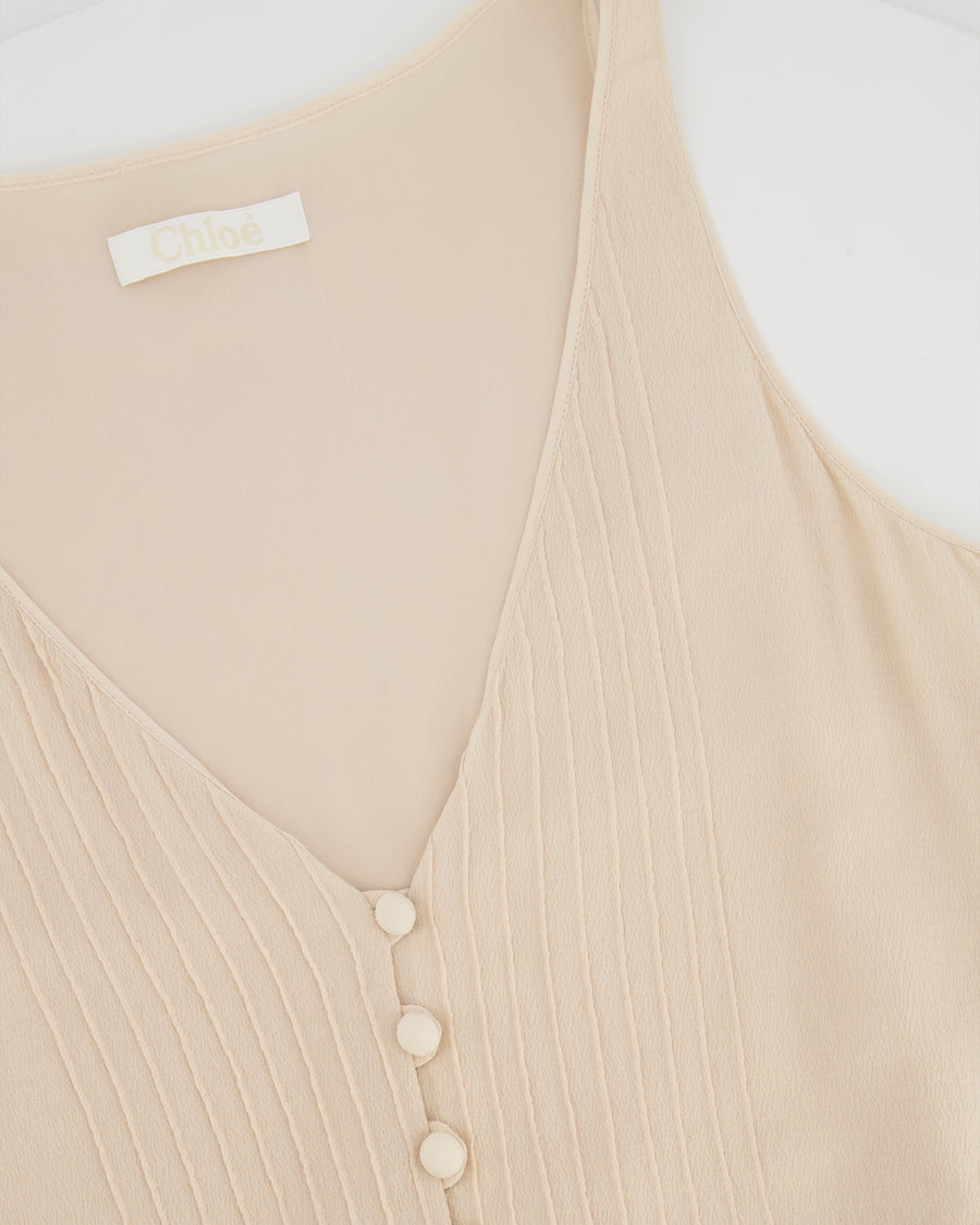 Chloe Beige Silk Lace Mini Sleeveless Dress with Button Detail Size FR 38 (UK 10)