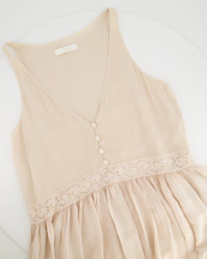 Chloe Beige Silk Lace Mini Sleeveless Dress with Button Detail Size FR 38 (UK 10)
