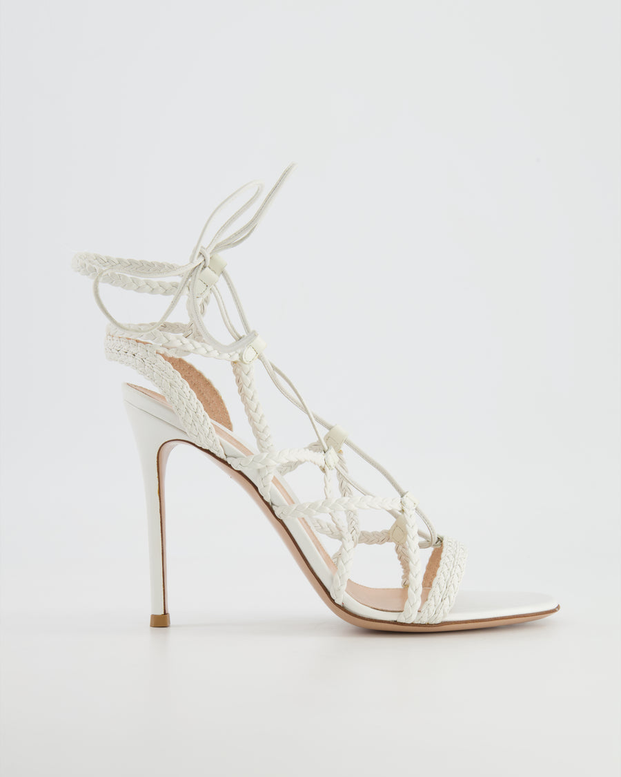 Gianvito Rossi White Leather Braided Cage Sandal Heels Size EU 39.5 RRP £900