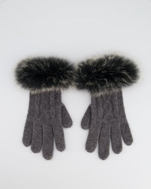 Silk, Cashmere Grey Fox Fur and Cashmere Gloves and Headband Set