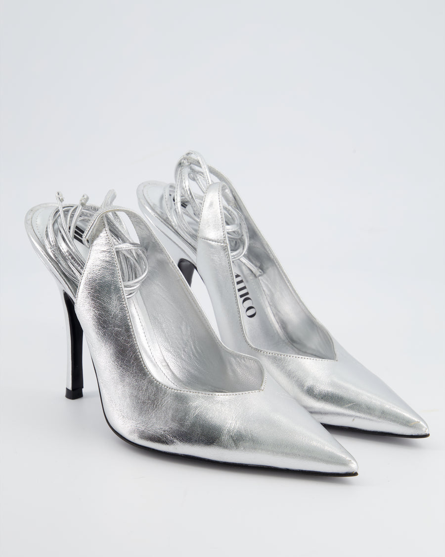 The Attico Silver Venus Wrap Leather Slingback Heel Size EU 40.5 RRP - £680