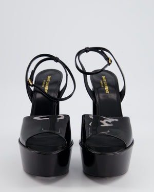 Saint Laurent Jodie Black Patent-Leather Platform Block Heels with Adjustable Ankle Strap Size EU 41 RRP £880