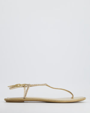 Rene Caovilla Gold Crystal-Embellished Flat Thong Sandals EU 41 RRP £925