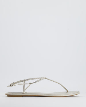 Rene Caovilla Silver Crystal-Embellished Flat Thong Sandals Size EU 40 RRP £925