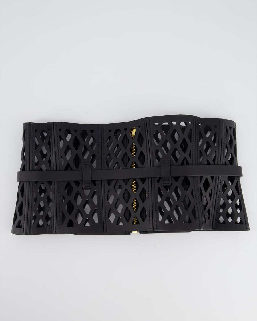 Christian Dior Black Leather Corset Laser Cut Belt Size (S) 65cm