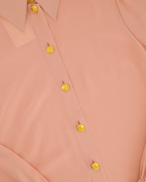 Gucci Pink Silk Ruffle Blouse with Gold Buttons Detail Size IT 38 (UK 6)