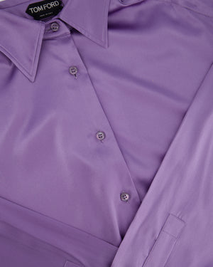Tom Ford Purple Oversized Silk-Blend Satin Blouse Size IT 38 (UK 6)