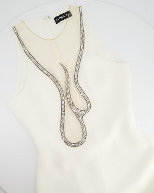 David Koma White Crystal Flame Embellished Mesh Mini Dress Size UK 10
