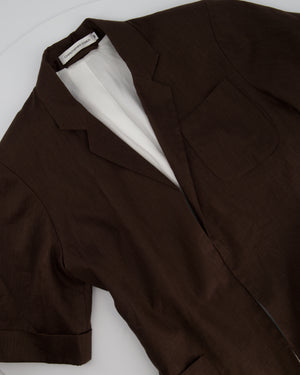 Christopher Esber Chocolate Brown Linen Short-Sleeve Blazer with Pocket Detail Size UK 10