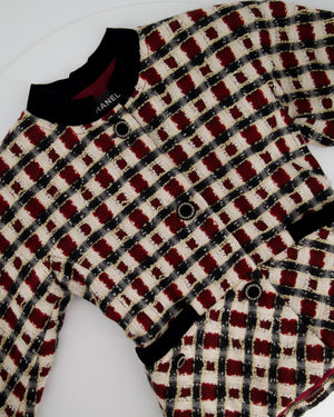 Chanel Burgundy Checkered Jacket with Velvet Detail FR 34 (UK 6)