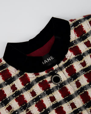Chanel Burgundy Checkered Jacket with Velvet Detail FR 34 (UK 6)