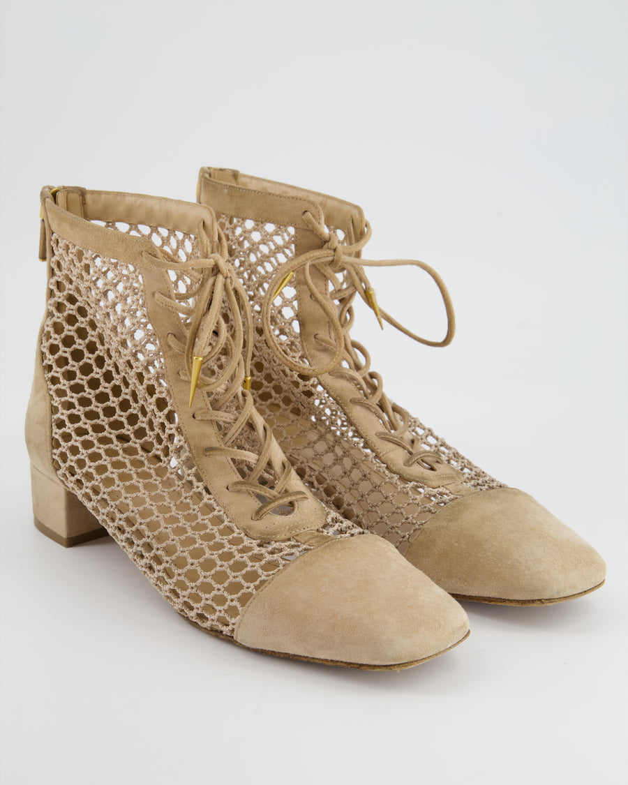 Christian Dior Beige Lace Suede Heeled Boots Size EU 39