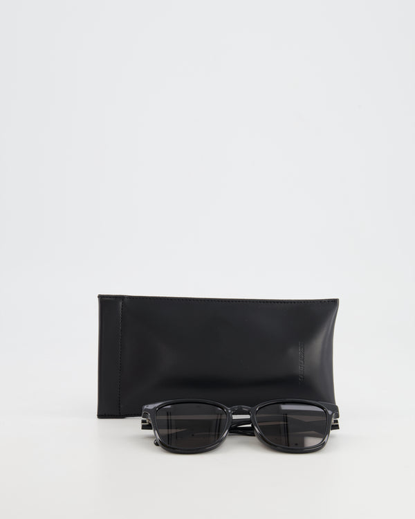 Saint Laurent Black Rectangular Sunglasses with Silver Logo Detail