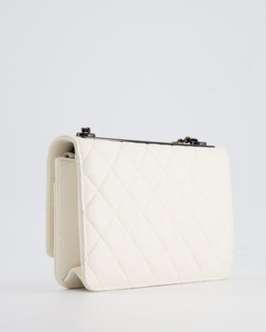 Chanel White Quilted Trendy Wallet on Chain Bag in Lambskin Leather with Black Hardware