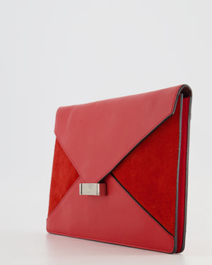 Céline Red Leather and Suede Envelope Pouch Bag with Silver Hardware