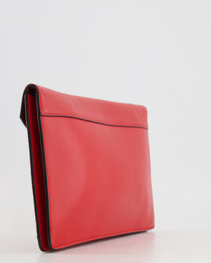 Céline Red Leather and Suede Envelope Pouch Bag with Silver Hardware