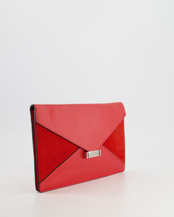 Céline Red Leather and Suede Envelope Pouch Bag with Silver Hardware