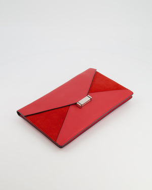 Céline Red Leather and Suede Envelope Pouch Bag with Silver Hardware