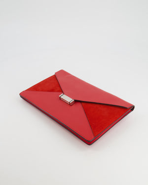 Céline Red Leather and Suede Envelope Pouch Bag with Silver Hardware